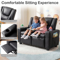 2-Seater Kids Recliner Chair with 2 Cup Holders and 2 Side Storage Pockets