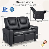 2-Seater Kids Recliner Chair with 2 Cup Holders and 2 Side Storage Pockets