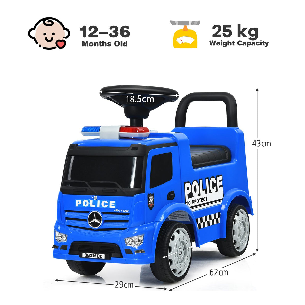 Kids Ride on Police Car Licensed Mercedes Benz Toddler Push Car
