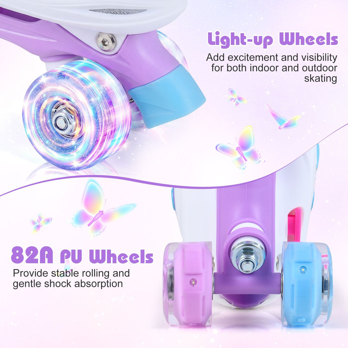Kids Roller Skates for Toddlers Ages 7-9 with 4 Light-up Wheels for Outdoor Activities