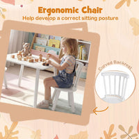Kids Table and 2 Chairs Set Wooden Activity Table with Curved Spindle Back