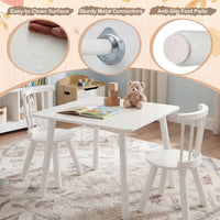Kids Table and 2 Chairs Set Wooden Activity Table with Curved Spindle Back