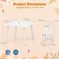 Kids Table and 2 Chairs Set Wooden Activity Table with Curved Spindle Back