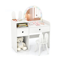 Kids Vanity Desk with Lights Princess Bunny Makeup Table with Lighted Mirror