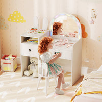 Kids Vanity Desk with Lights Princess Bunny Makeup Table with Lighted Mirror