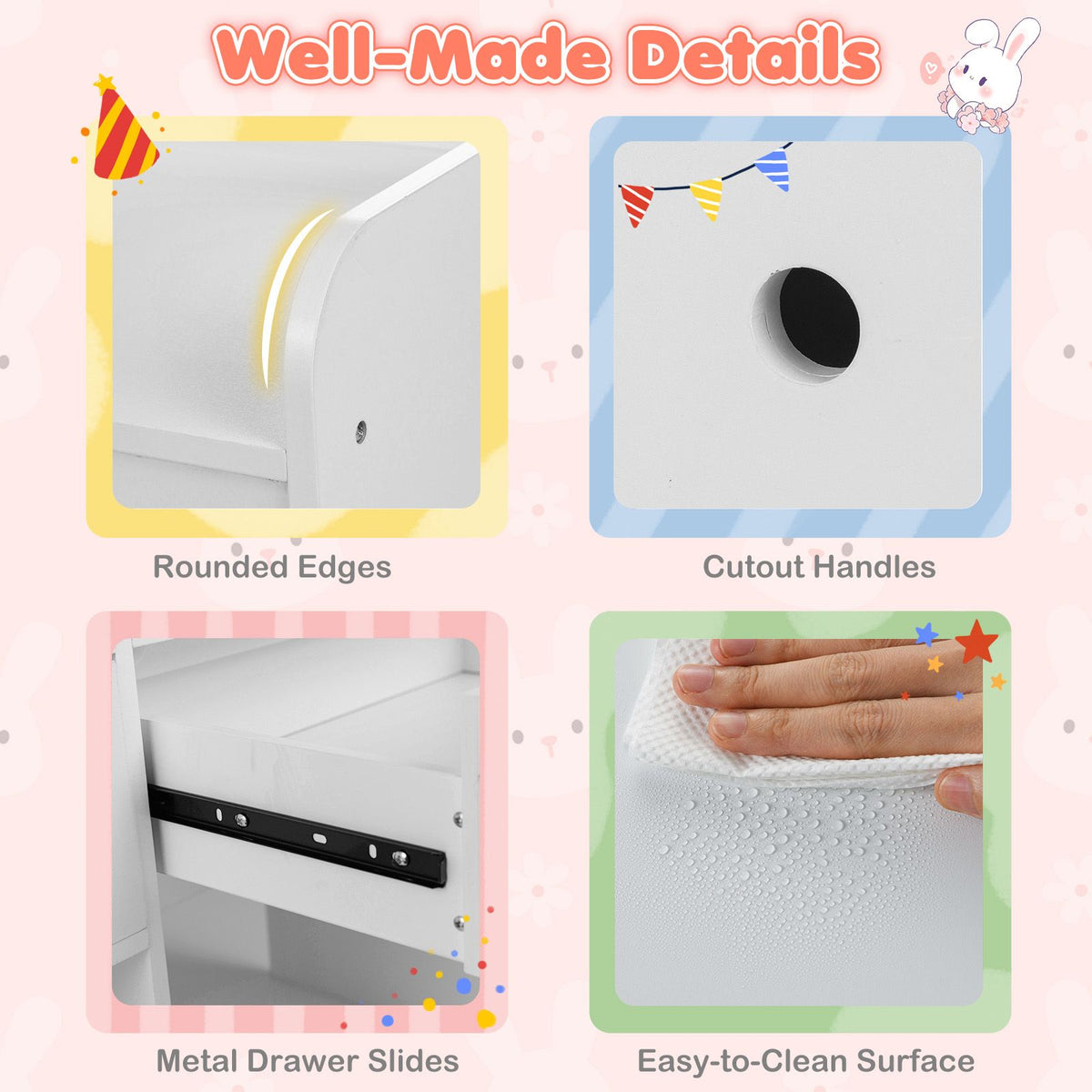 Kids Vanity Desk with Lights Princess Bunny Makeup Table with Lighted Mirror