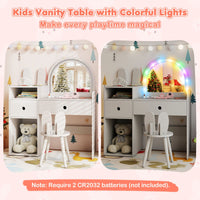 Kids Vanity Desk with Lights Princess Bunny Makeup Table with Lighted Mirror