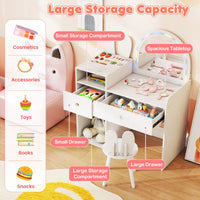 Kids Vanity Desk with Lights Princess Bunny Makeup Table with Lighted Mirror