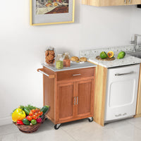 Kitchen Island on Wheels w/ Storage Drawer & Stainless Steel Countertop Adjustable Shelf