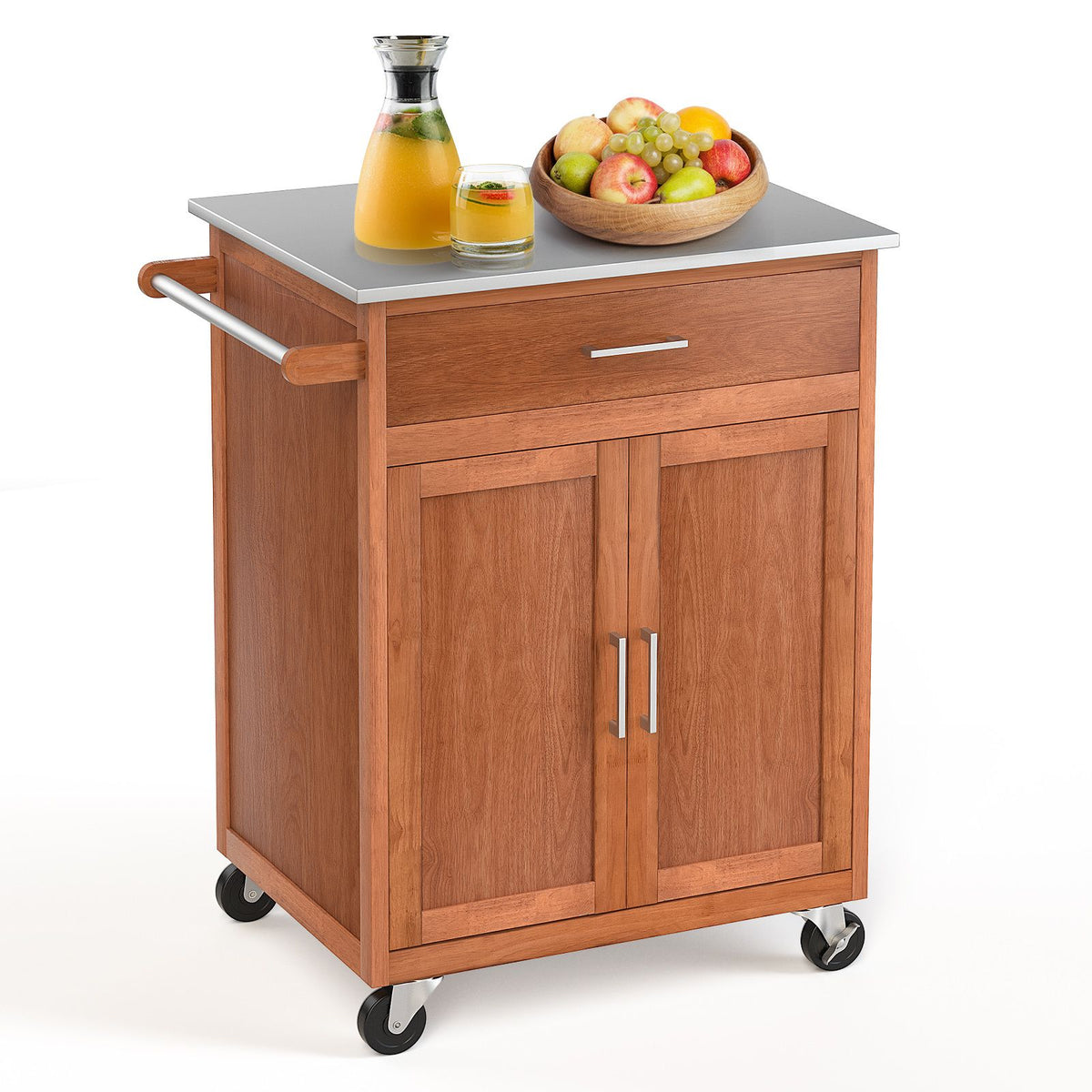 Kitchen Island on Wheels w/ Storage Drawer & Stainless Steel Countertop Adjustable Shelf