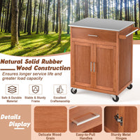 Kitchen Island on Wheels w/ Storage Drawer & Stainless Steel Countertop Adjustable Shelf