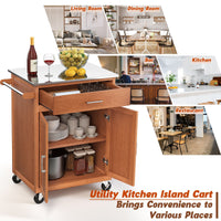Kitchen Island on Wheels w/ Storage Drawer & Stainless Steel Countertop Adjustable Shelf