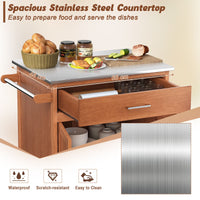 Kitchen Island on Wheels w/ Storage Drawer & Stainless Steel Countertop Adjustable Shelf