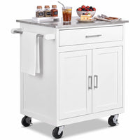 Kitchen Island on Wheels w/ Storage Drawer & Stainless Steel Countertop Adjustable Shelf
