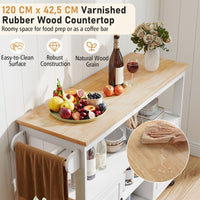 Kitchen Island on Wheels with Rubber Wood Top and Open Shelves
