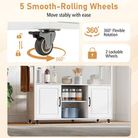 Kitchen Island on Wheels with Rubber Wood Top and Open Shelves