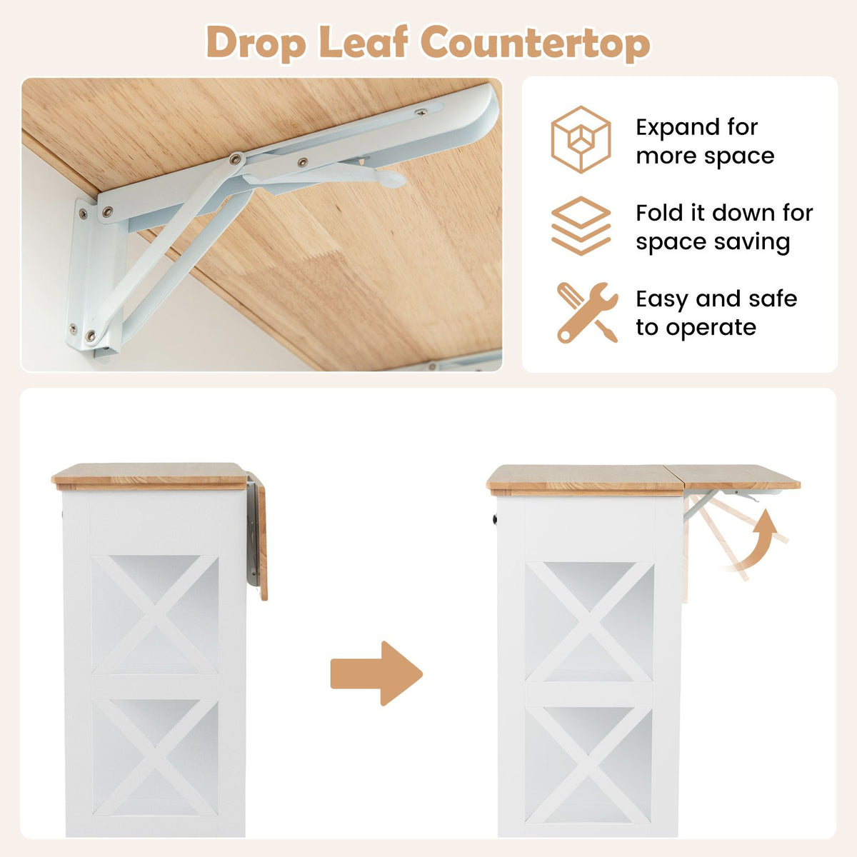 Kitchen Island with Drop Leaf Countertop
