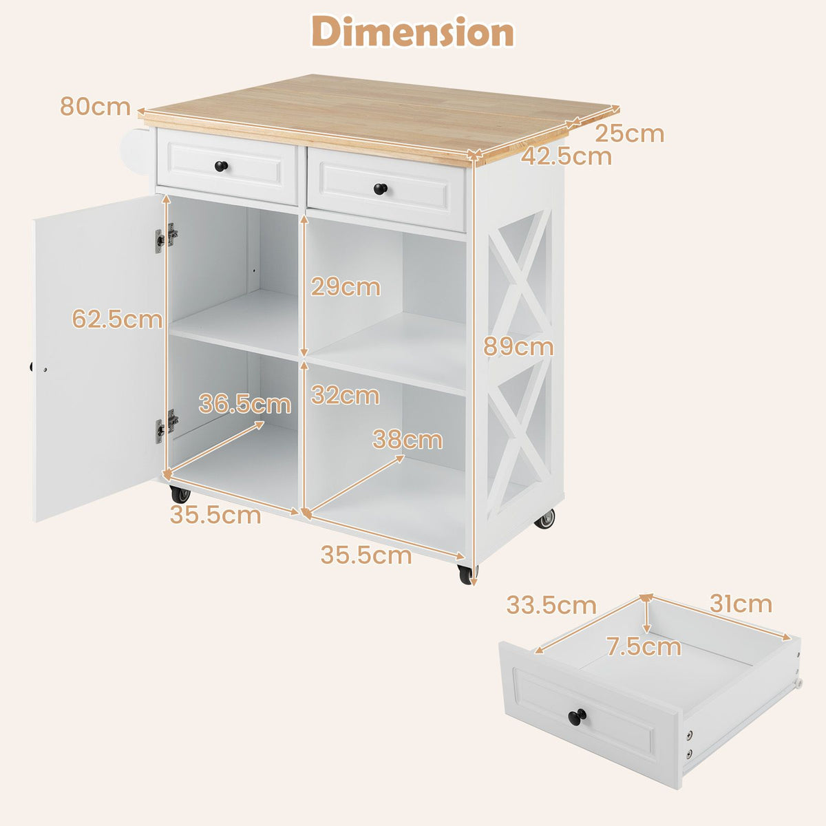 Kitchen Island with Drop Leaf Countertop