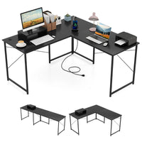 L-Shaped Computer Desk 240cm Long 2-Person Desk with Power Outlets and Monitor Stand