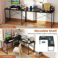 L-Shaped Computer Desk 240cm Long 2-Person Desk with Power Outlets and Monitor Stand