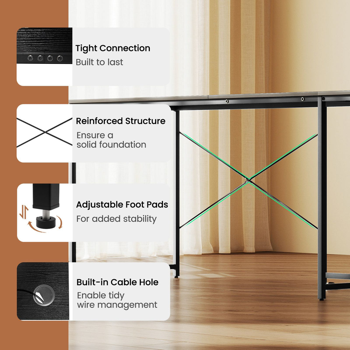 L-Shaped Computer Desk 240cm Long 2-Person Desk with Power Outlets and Monitor Stand
