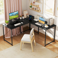L-Shaped Computer Desk 240cm Long 2-Person Desk with Power Outlets and Monitor Stand