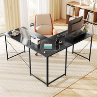 L-Shaped Computer Desk 240cm Long 2-Person Desk with Power Outlets and Monitor Stand