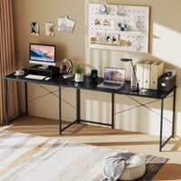 L-Shaped Computer Desk 240cm Long 2-Person Desk with Power Outlets and Monitor Stand
