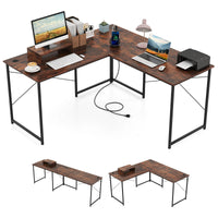 L-Shaped Computer Desk 240cm Long 2-Person Desk with Power Outlets and Monitor Stand