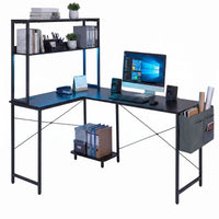 L-Shaped Desk with LED Lights and Power Outlets
