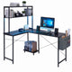 L-Shaped Desk with LED Lights and Power Outlets
