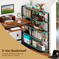 L Shaped Desk with Storage Shelves Corner Computer Desk with Charging Station