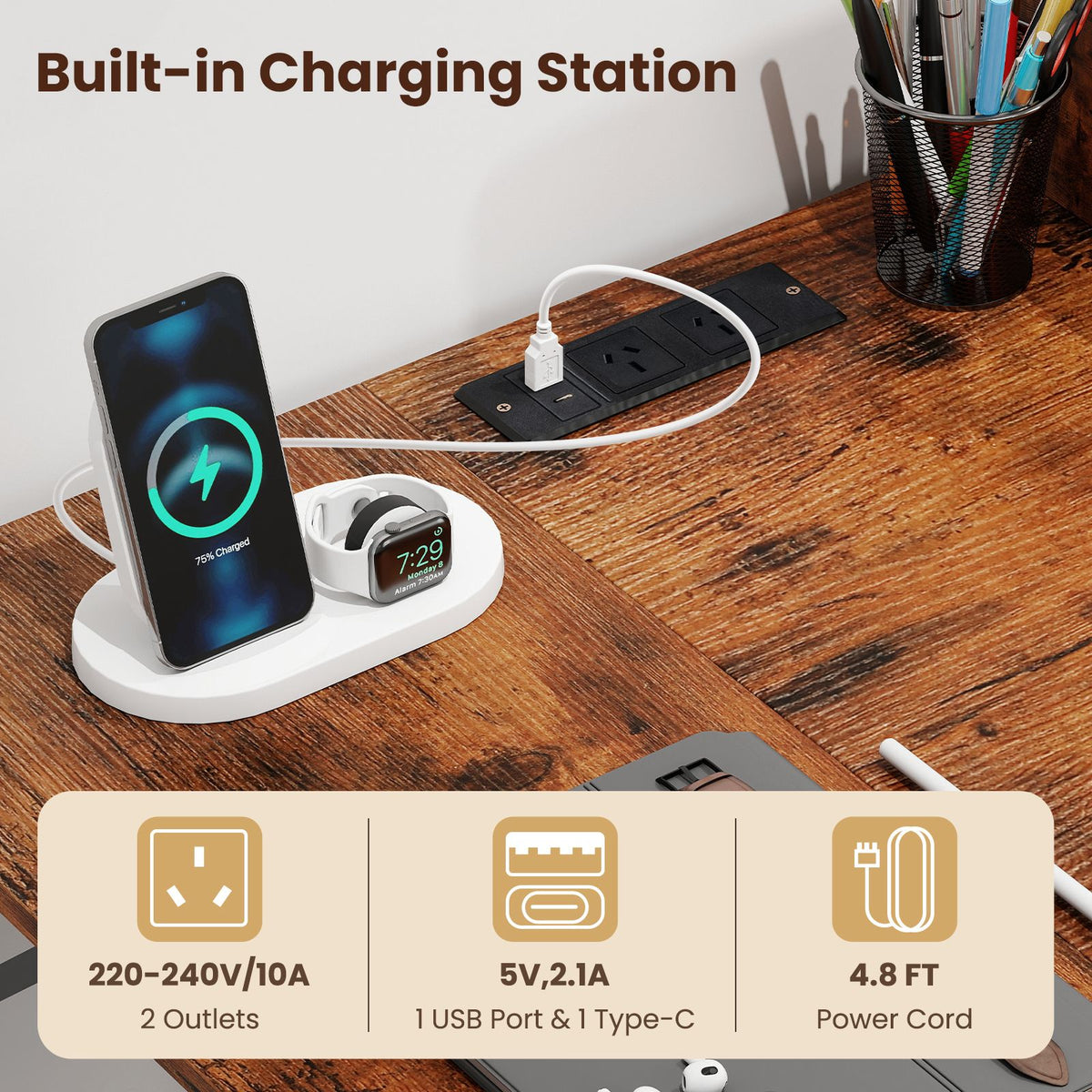 L Shaped Desk with Storage Shelves Corner Computer Desk with Charging Station