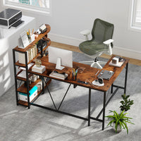 L Shaped Desk with Storage Shelves Corner Computer Desk with Charging Station