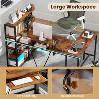 L Shaped Desk with Storage Shelves Corner Computer Desk with Charging Station