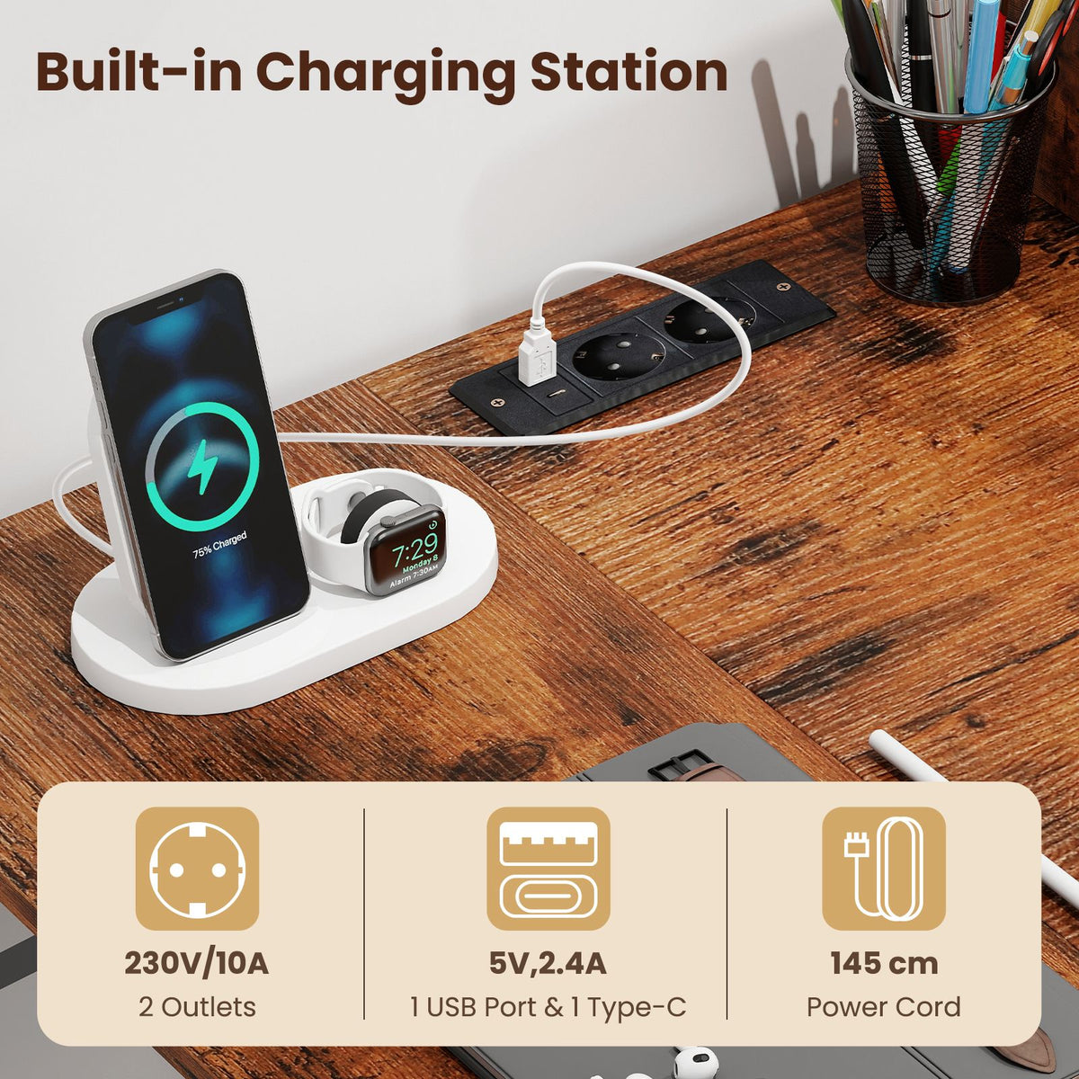 L Shaped Desk with Storage Shelves Corner Computer Desk with Charging Station