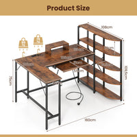 L Shaped Desk with Storage Shelves Corner Computer Desk with Charging Station