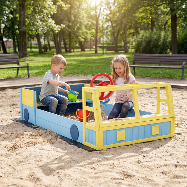 Large Car-Theme Sand Box with Bottom Liner for Kids Aged 18+ Months