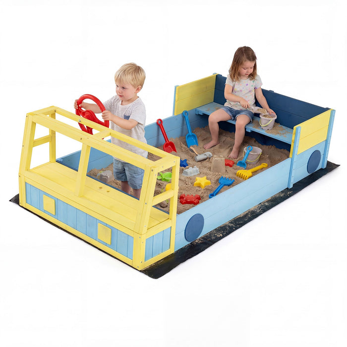 Large Car-Theme Sand Box with Bottom Liner for Kids Aged 18+ Months