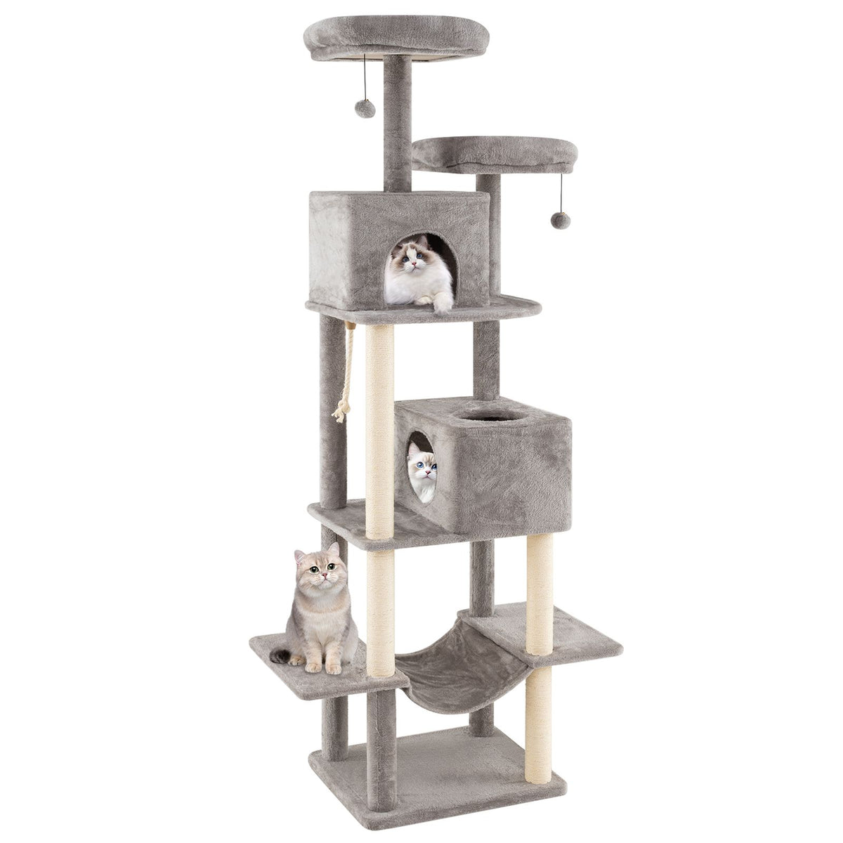Large Cat Tree for Indoor Cats Multi-level Kitty Climbing Tower with 2 Condos