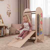 Toddler Learning Tower with Adjustable Height Chalkboard Slide and Safety Rails