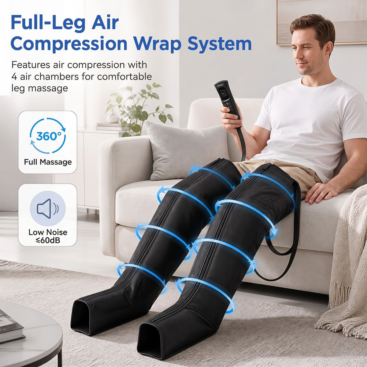 Leg Air Compression Massager with 6 Modes 3 Heat and Intensity Levels