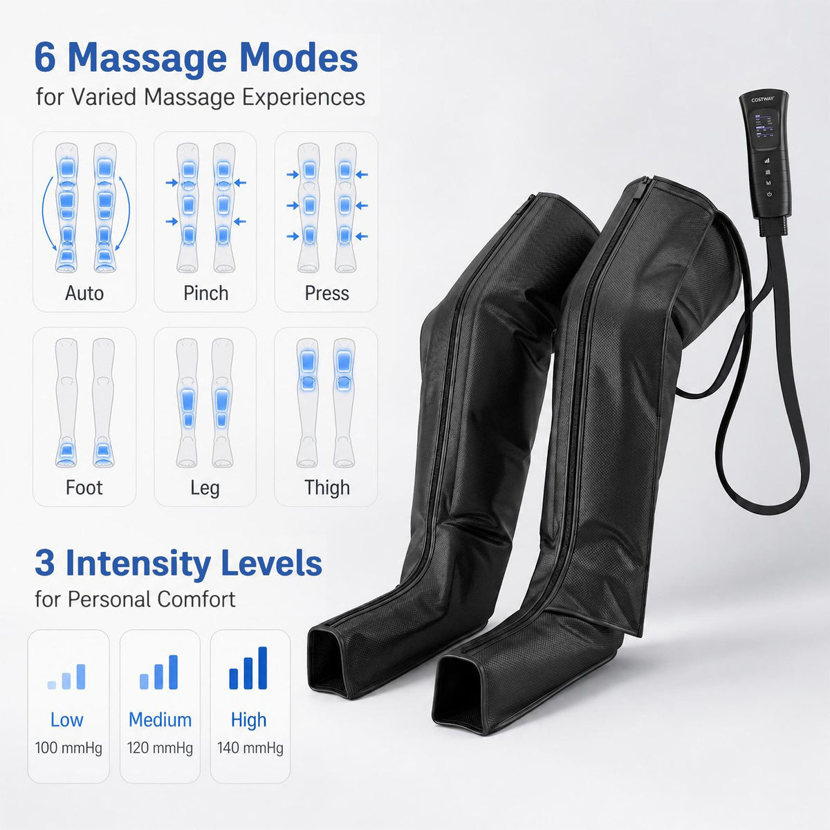 Leg Air Compression Massager with 6 Modes 3 Heat and Intensity Levels