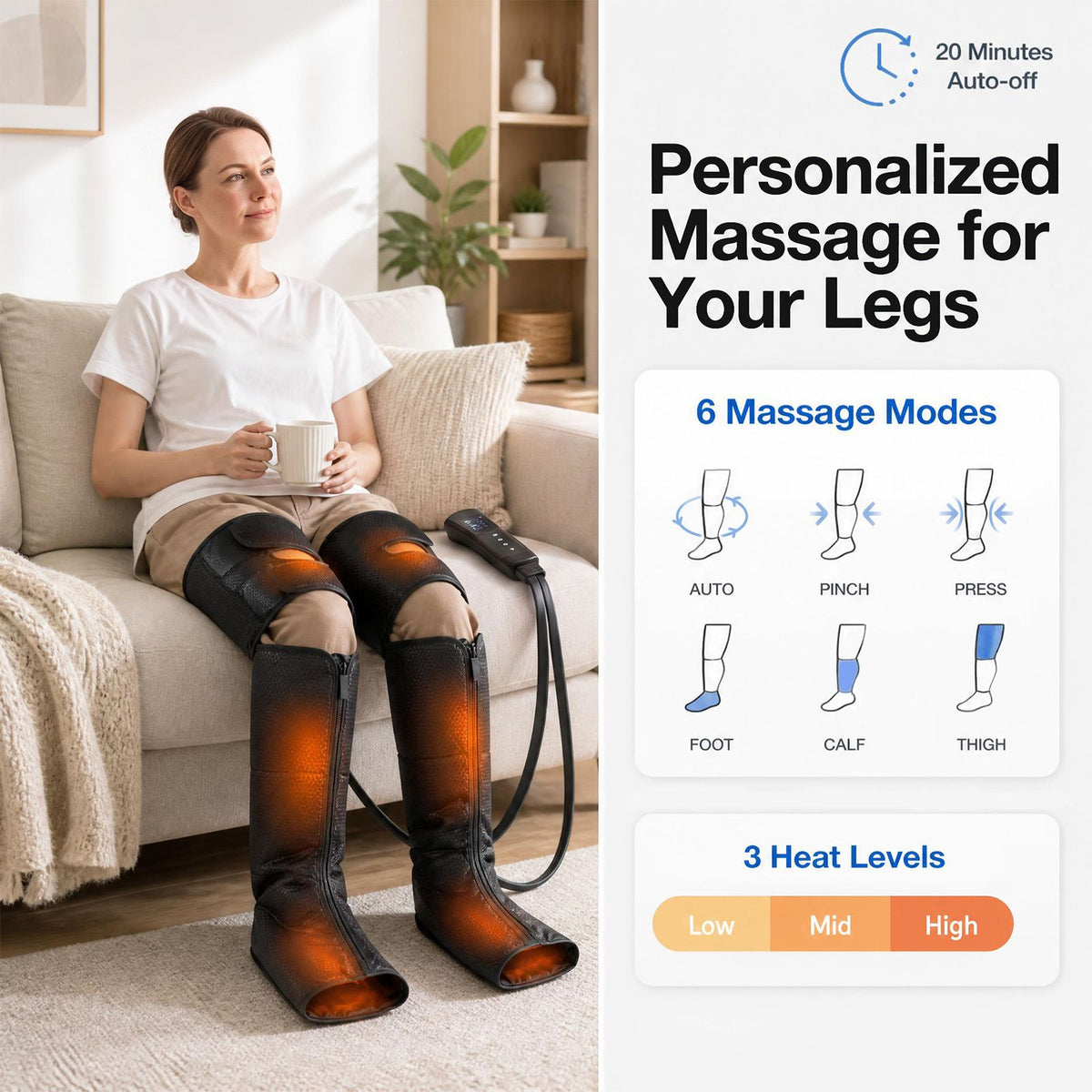 Leg Compression Massager with Heat for Pain Relief and Circulation