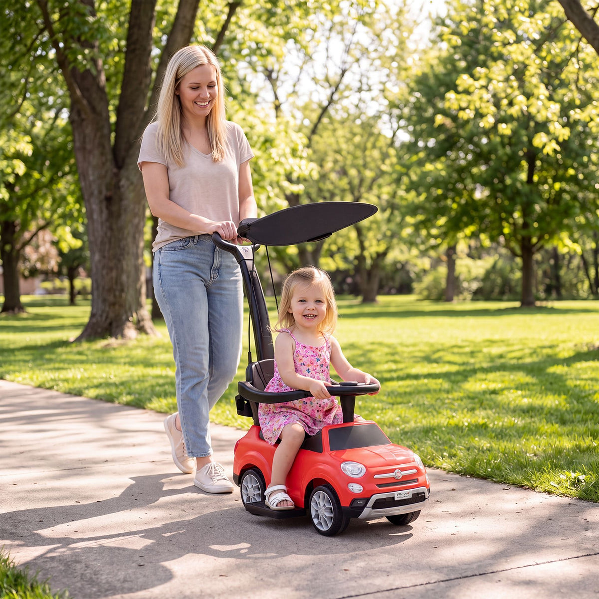 Licensed FIAT 3-in-1 Toddler Ride on Push Car with Canopy
