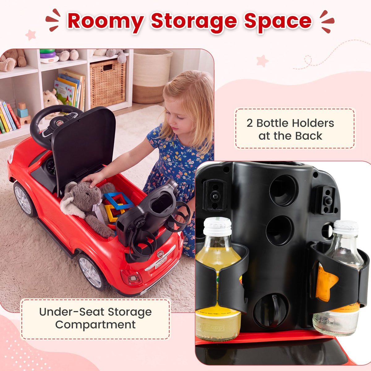Licensed FIAT 3-in-1 Toddler Ride on Push Car with Canopy