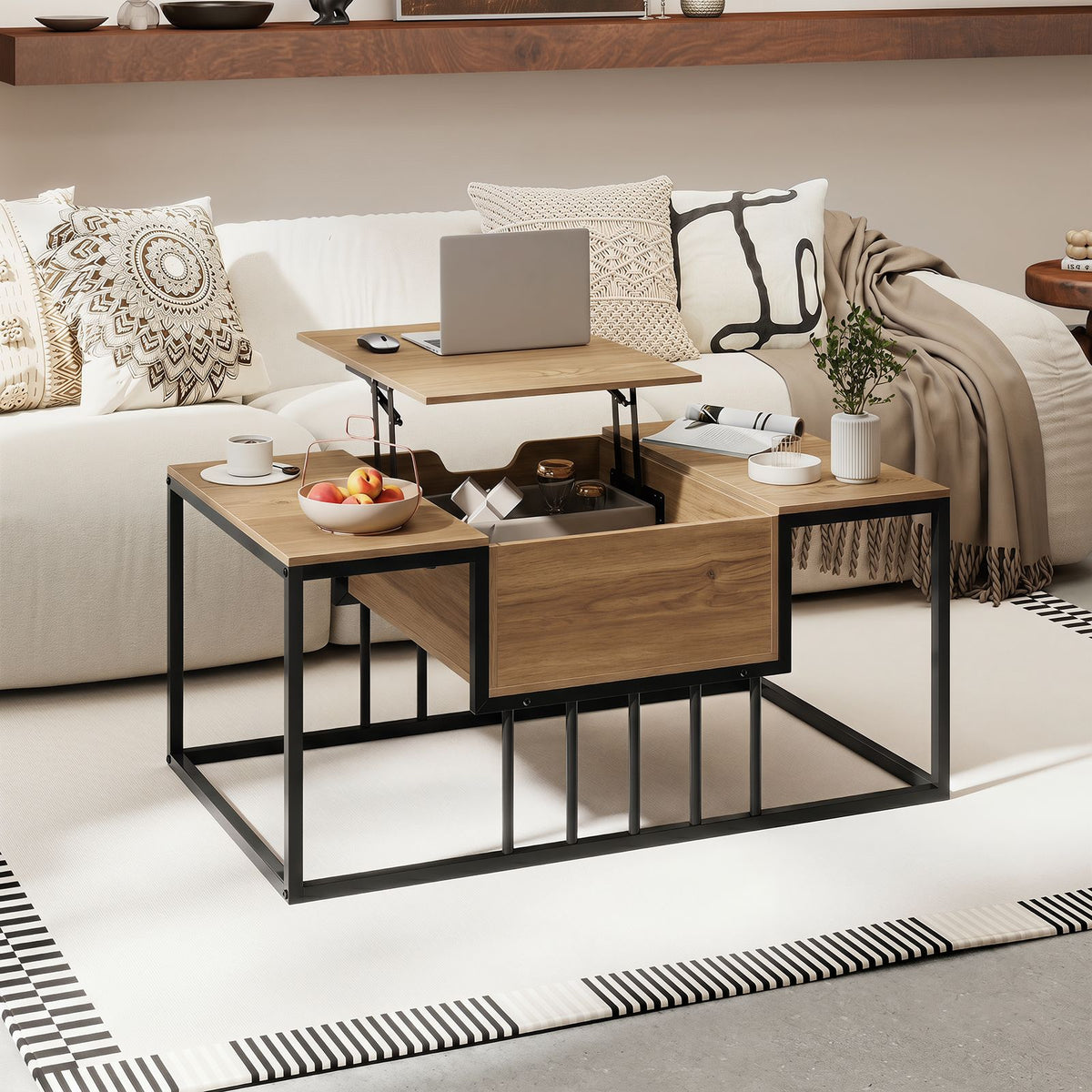 Accent Tea Table Lift Top with Storage for Office Reception or Home