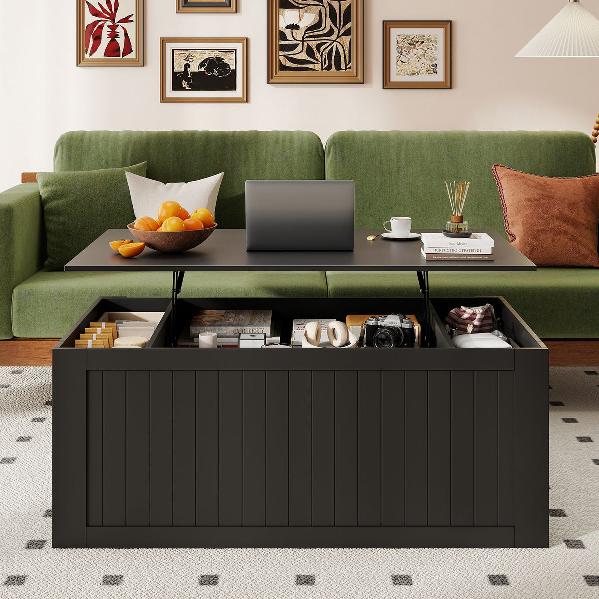 Lift Top Coffee Table 120cm with Barn Doors for Home