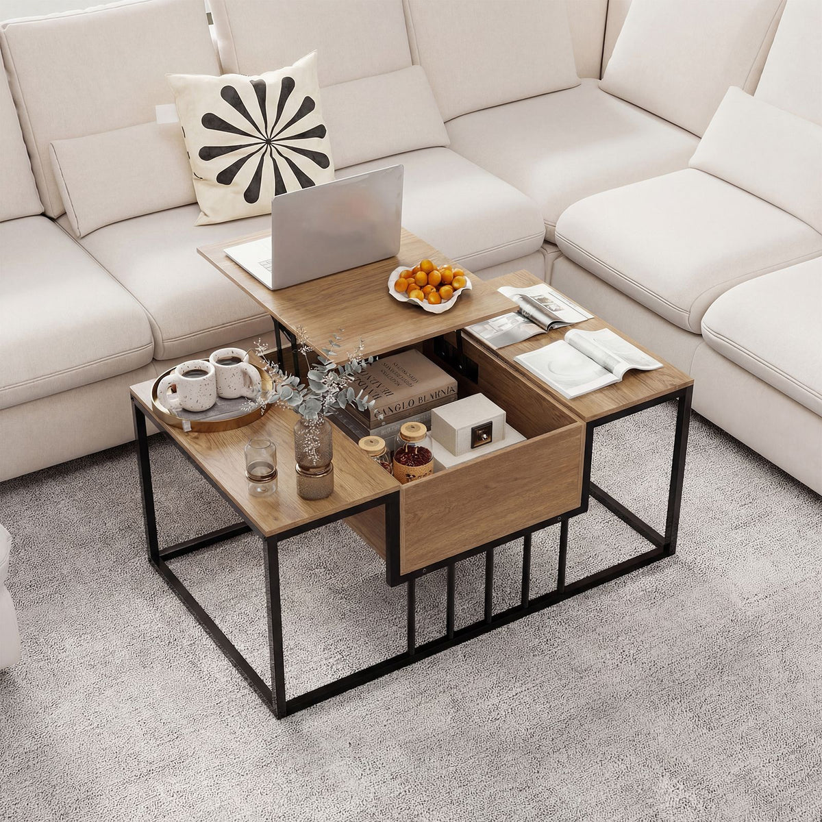 Accent Tea Table Lift Top with Storage for Office Reception or Home