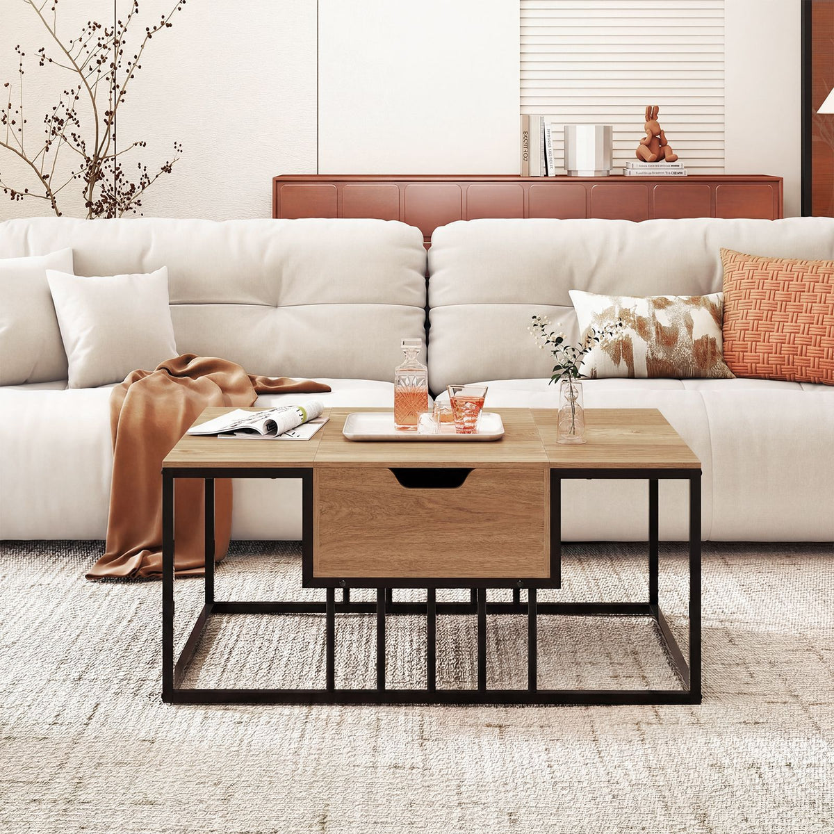 Accent Tea Table Lift Top with Storage for Office Reception or Home